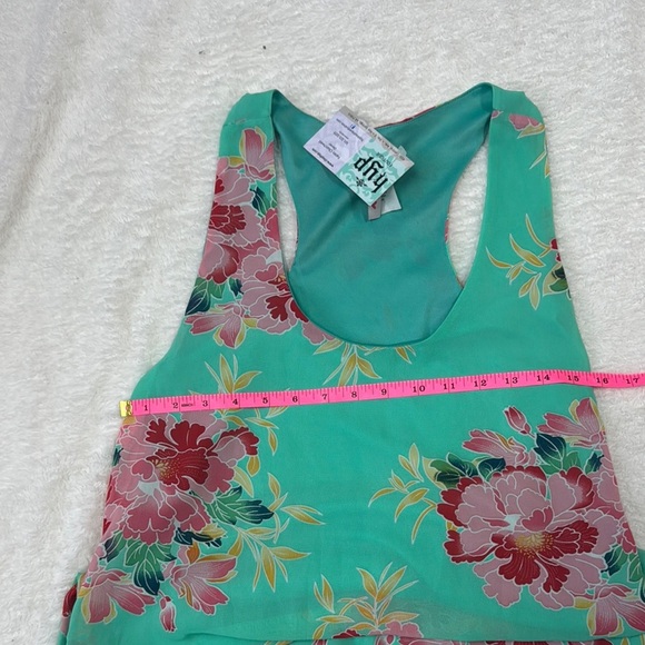 Green Floral Sleeveless Mini Dress with White Trim - Picture 3 of 6